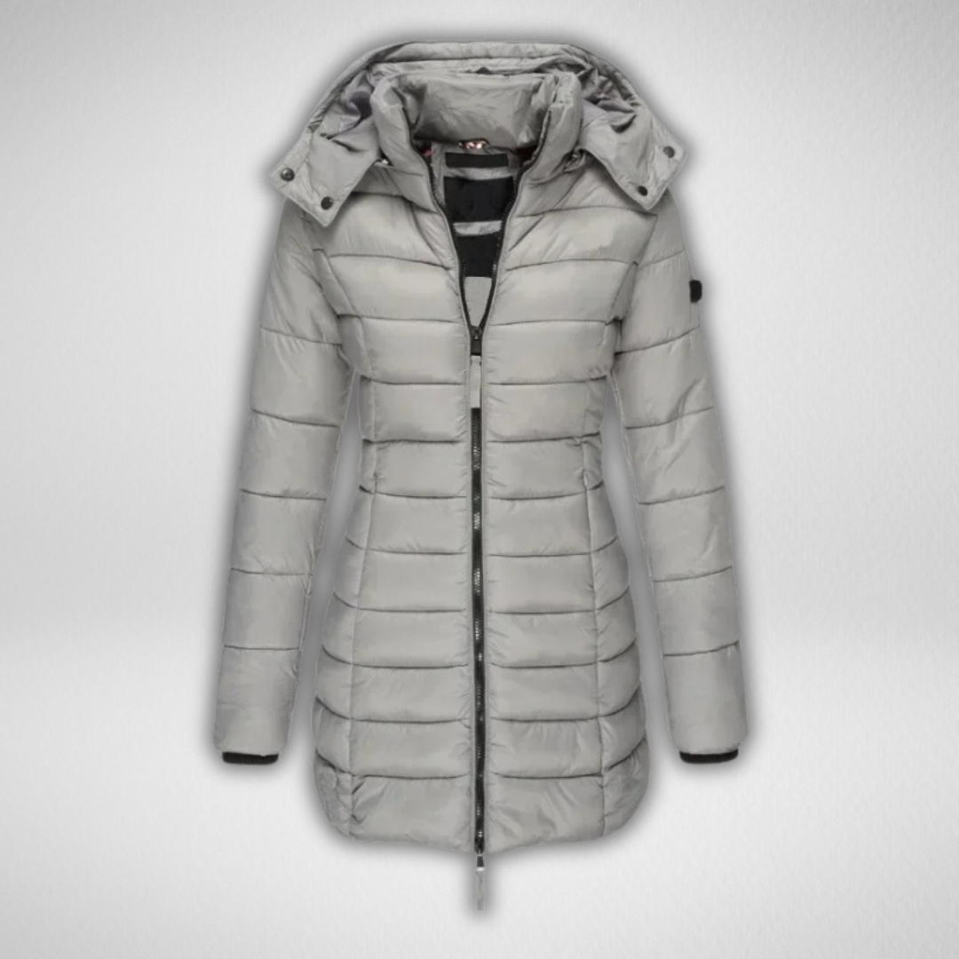 Talia | Long Puffer Jacket with Detachable Hood and Full Zip for Women