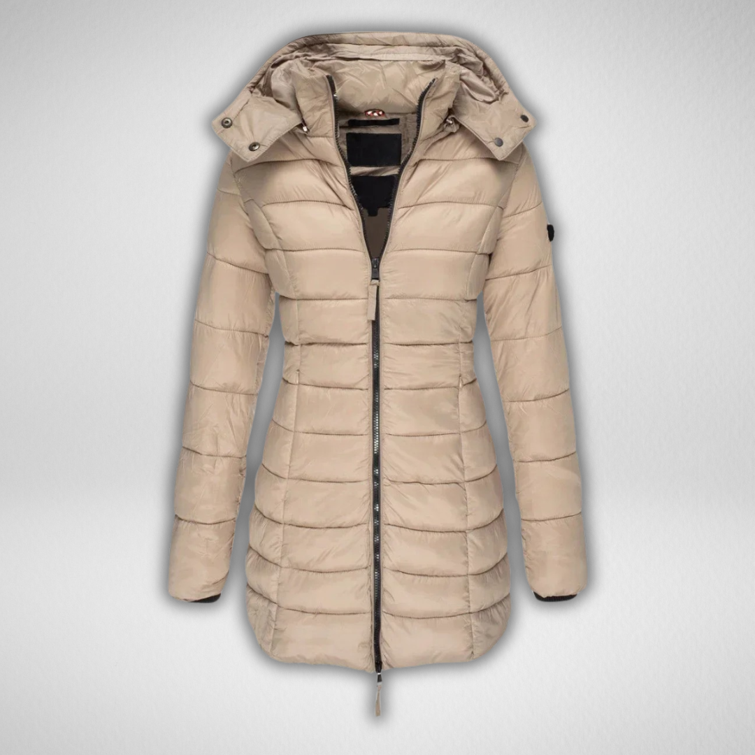 Talia | Long Puffer Jacket with Detachable Hood and Full Zip for Women