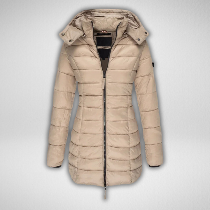 Talia | Long Puffer Jacket with Detachable Hood and Full Zip for Women