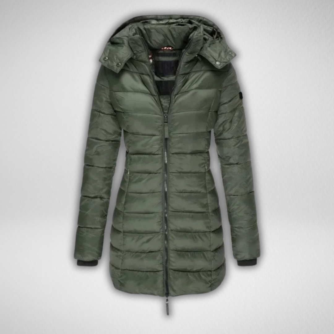 Talia | Long Puffer Jacket with Detachable Hood and Full Zip for Women