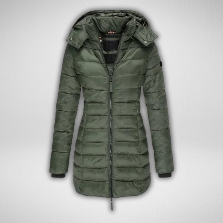 Talia | Long Puffer Jacket with Detachable Hood and Full Zip for Women