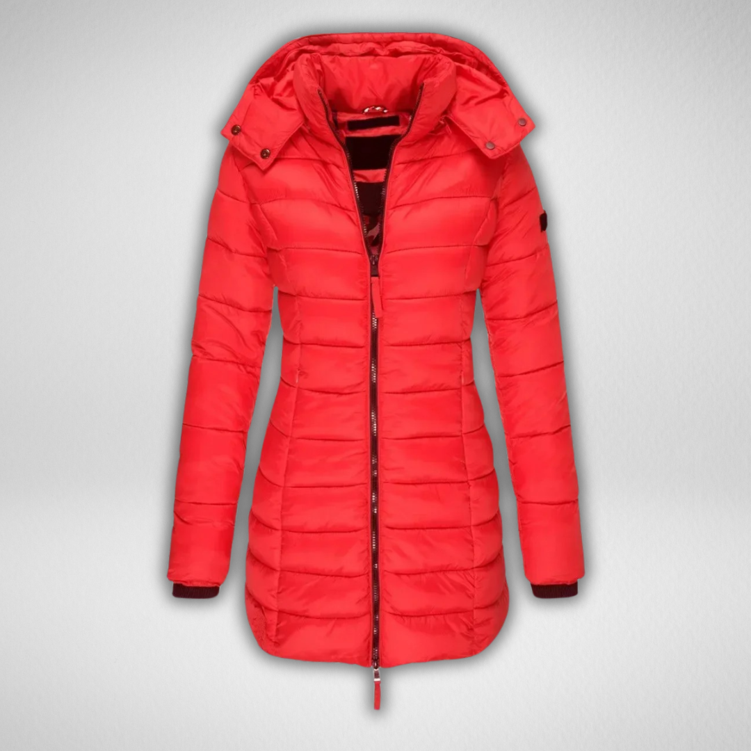Talia | Long Puffer Jacket with Detachable Hood and Full Zip for Women