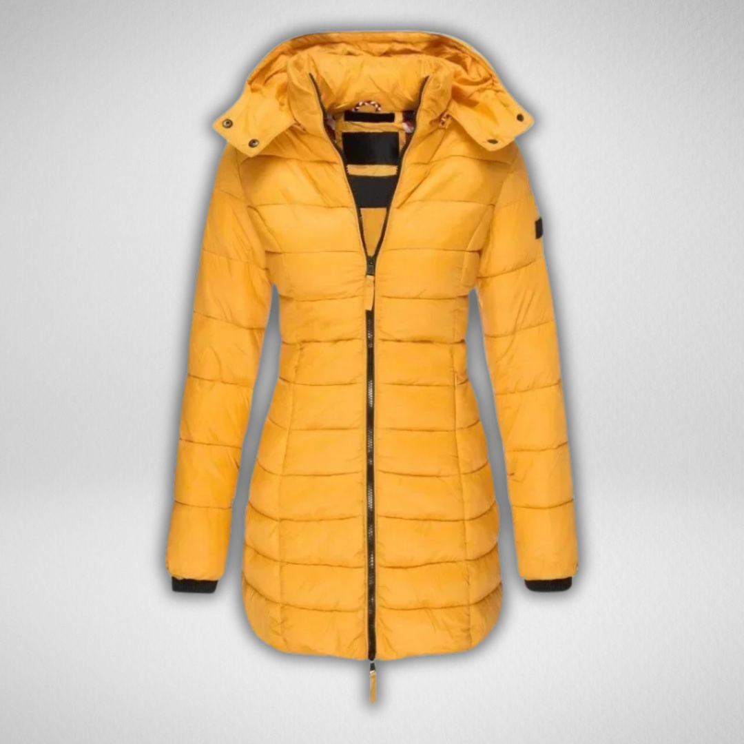 Talia | Long Puffer Jacket with Detachable Hood and Full Zip for Women