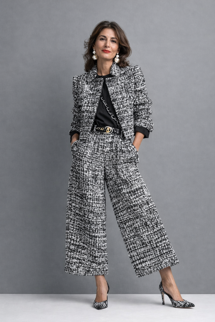 Lucia | Cropped Jacket and High Waisted Wide Leg Set for Women