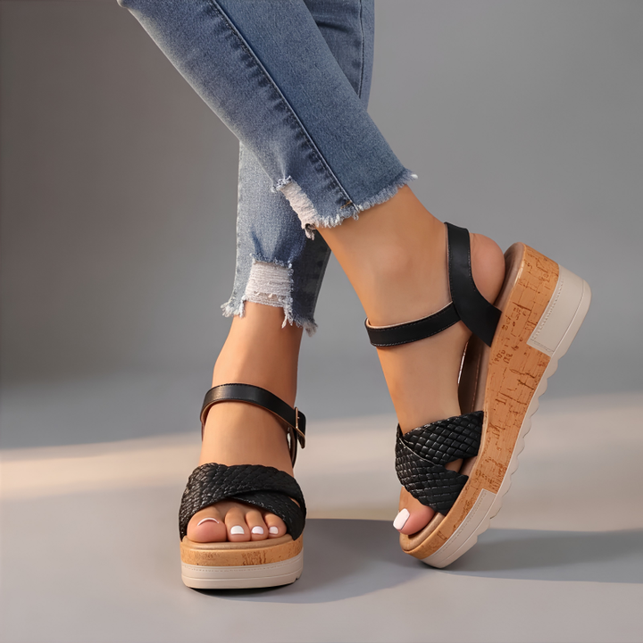 HAZEL WOVEN WEDGE SANDALS