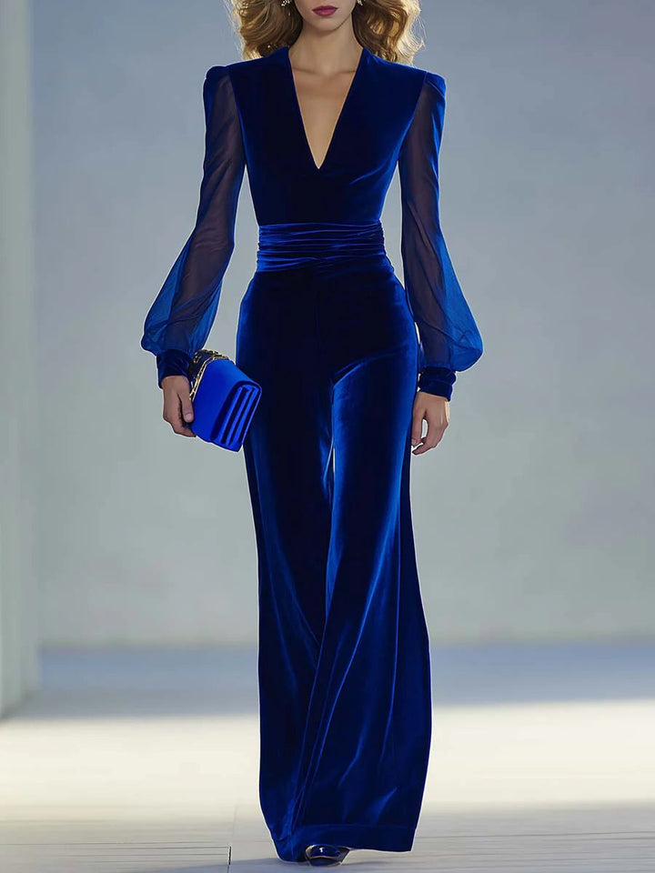 Sabrina | Velvet V Neck Evening Jumpsuit with Flattering Cut for Women