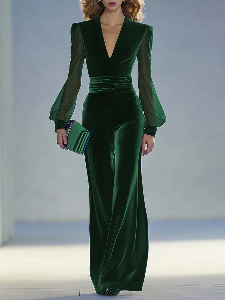 Sabrina | Velvet V Neck Evening Jumpsuit with Flattering Cut for Women