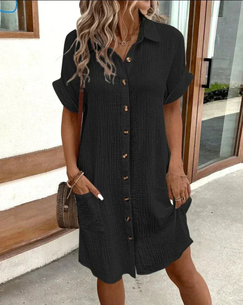 Hailey - Women’s Retro Cotton Linen Shirt Dress