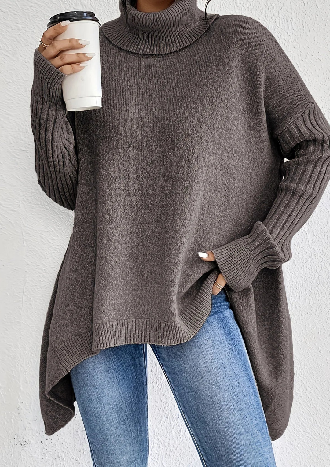 Ingrid | Oversized Ribbed Turtleneck Knit Sweater for Women