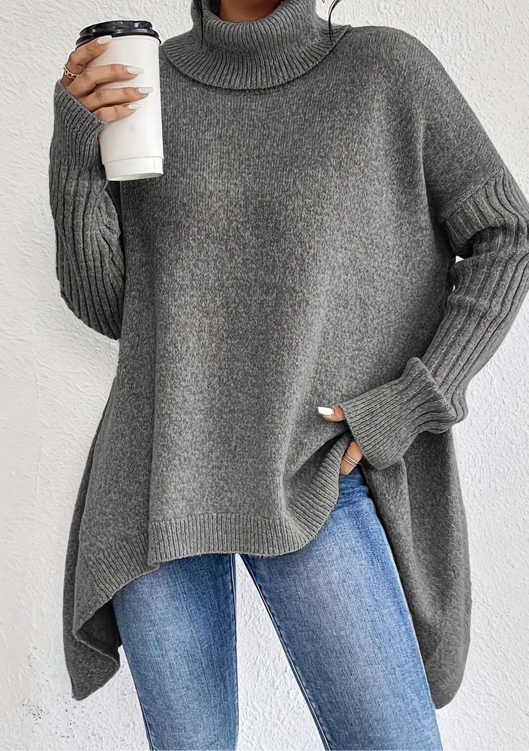 Ingrid | Oversized Ribbed Turtleneck Knit Sweater for Women