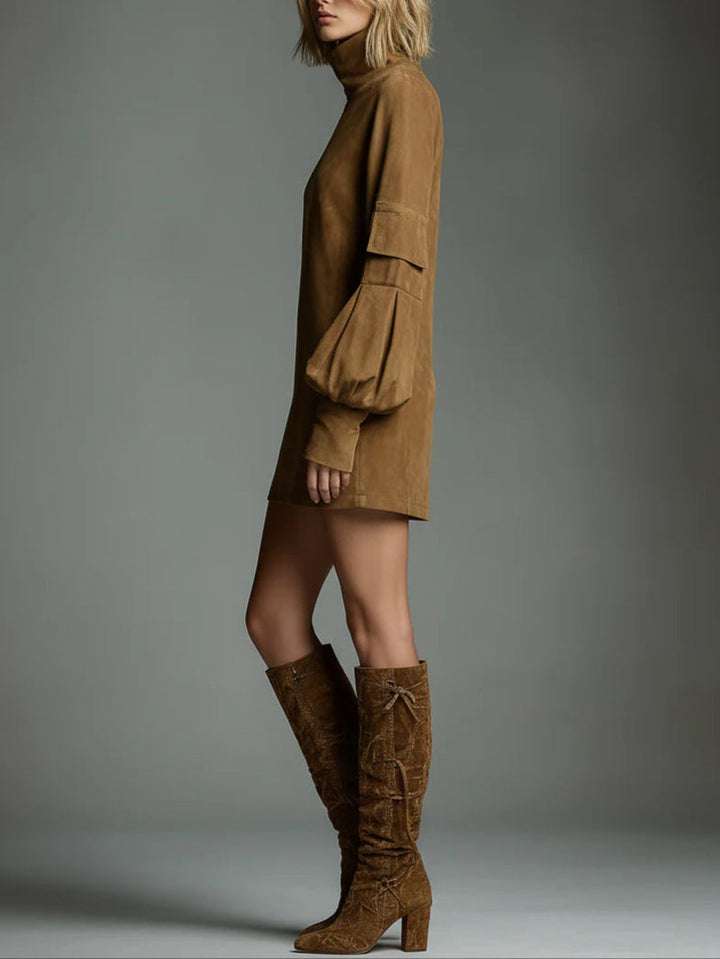Liv - Oversized Suede Mini Dress With High Collar