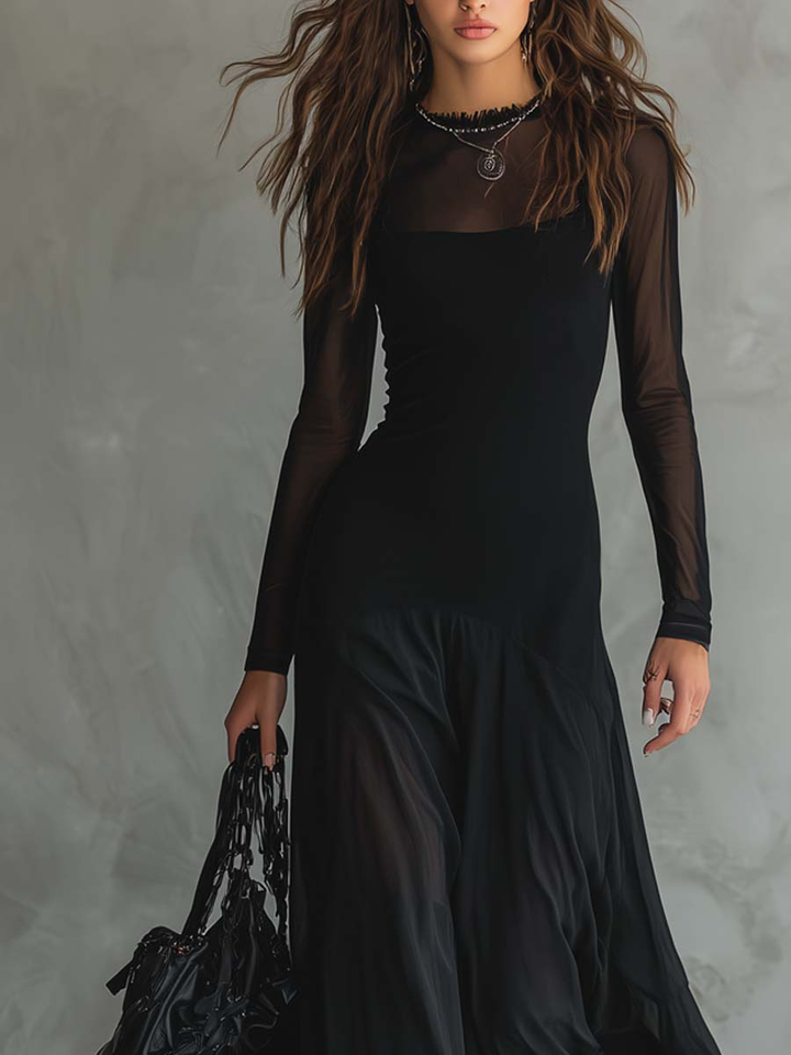 Ase - Loose Fit Maxi Dress In Black Tulle