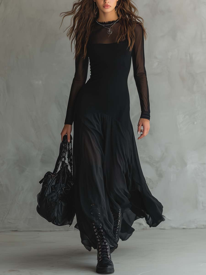 Ase - Loose Fit Maxi Dress In Black Tulle