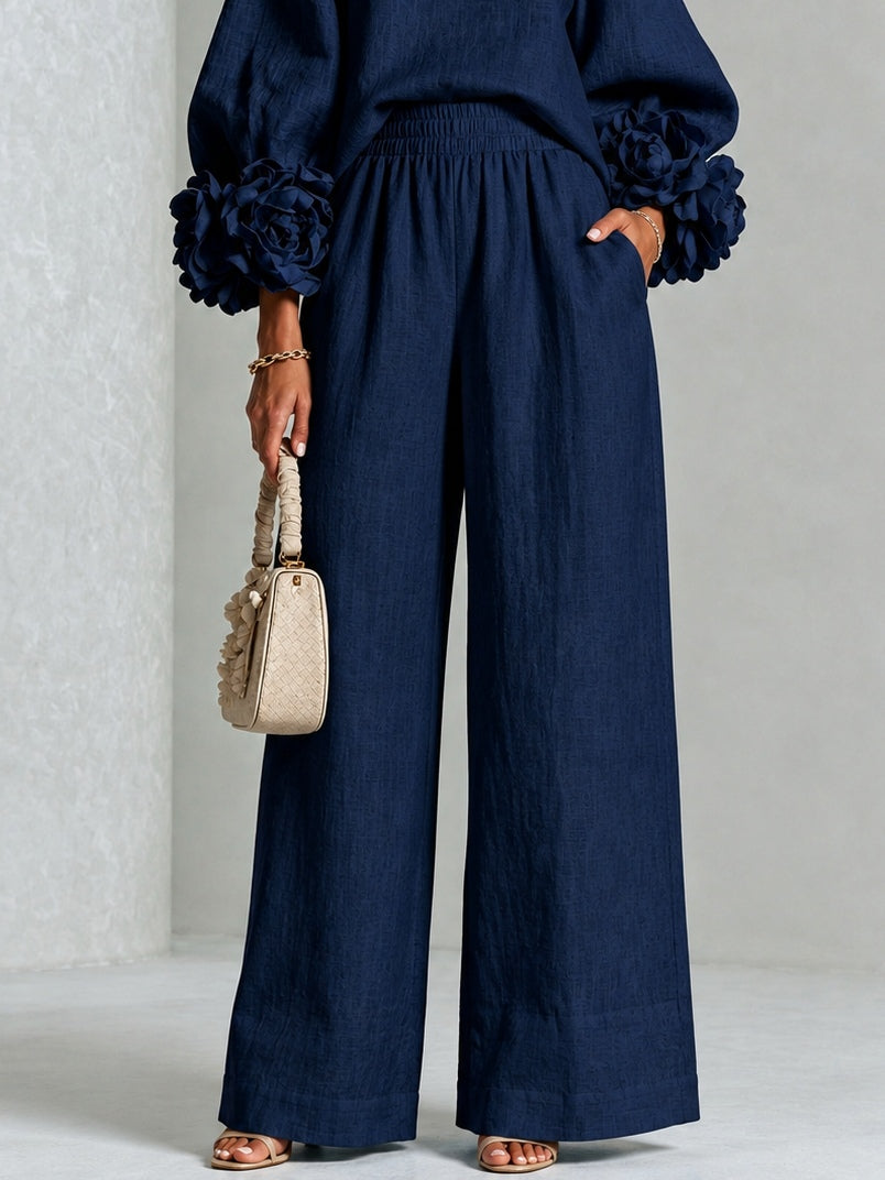 Xenia | Floral Cuff Top and Wide Leg Trouser Suit Set for Women