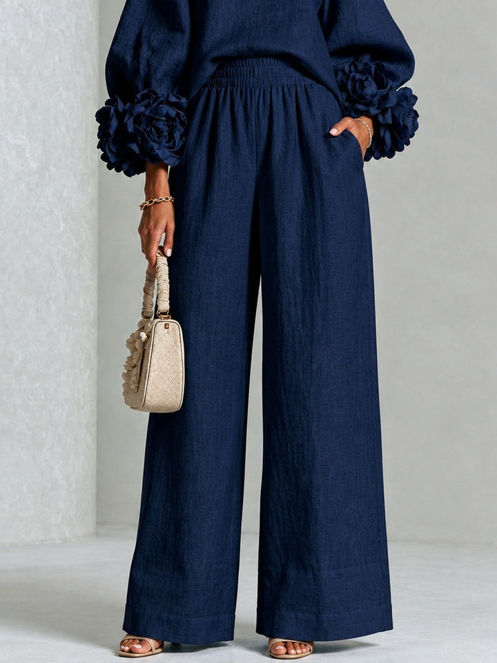 Xenia | Floral Cuff Top and Wide Leg Trouser Suit Set for Women