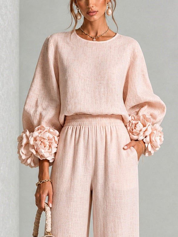 Rosalie | Floral Two Piece Set with Detailed Cuff Finish for Women