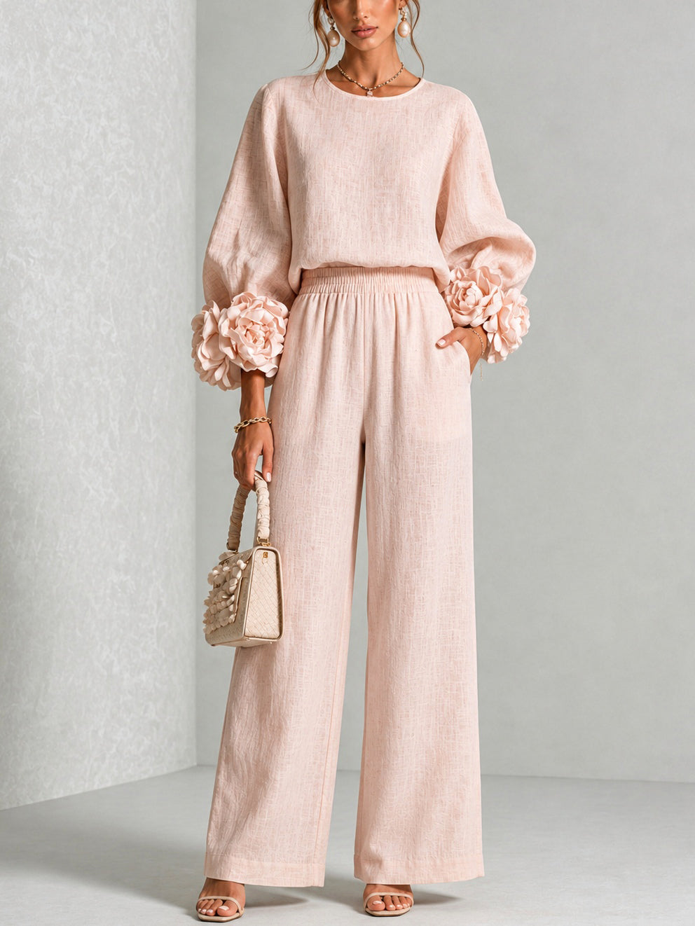 Rosalie | Floral Two Piece Set with Detailed Cuff Finish for Women