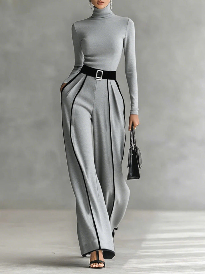 Renata | High-Neck Top and Wide-Leg Trouser Two-Piece Set for Women