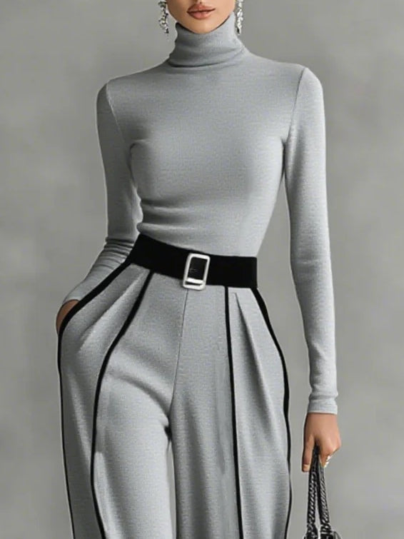 Renata | High-Neck Top and Wide-Leg Trouser Two-Piece Set for Women