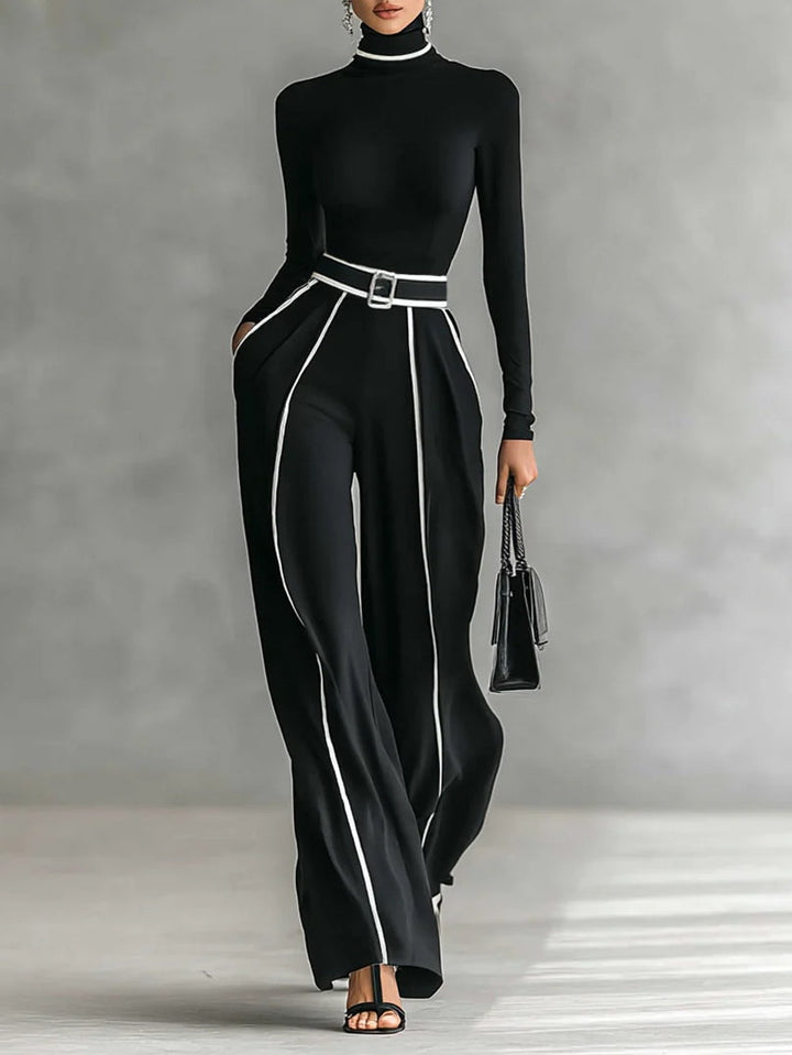 Renata | High-Neck Top and Wide-Leg Trouser Two-Piece Set for Women