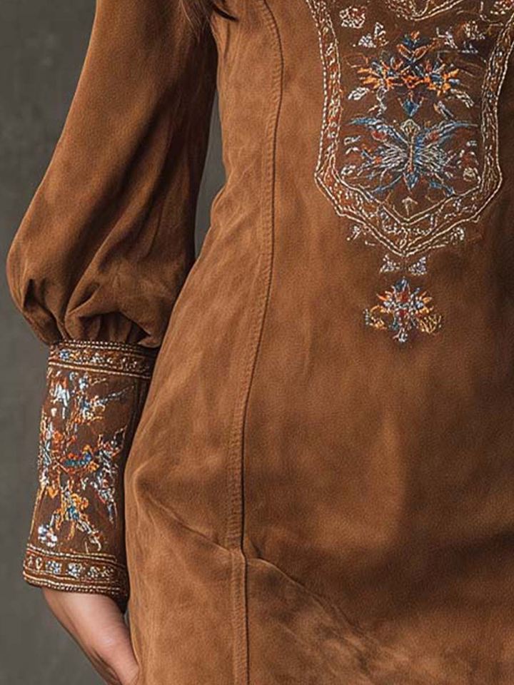 Embroidered Suede Mini Dress Purple
