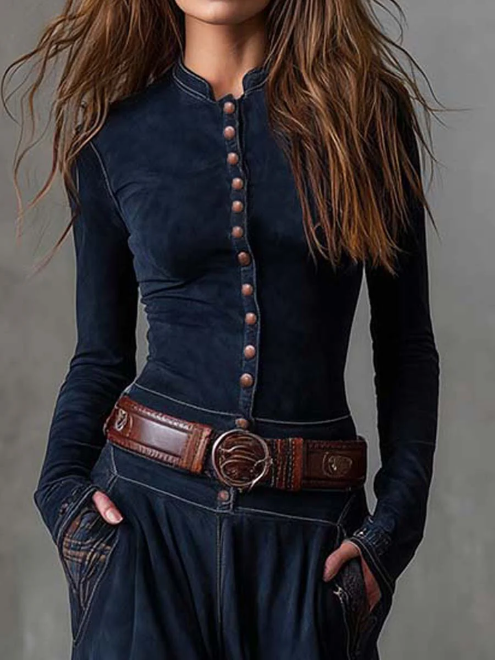 Martina - Long Vintage Suede Dress