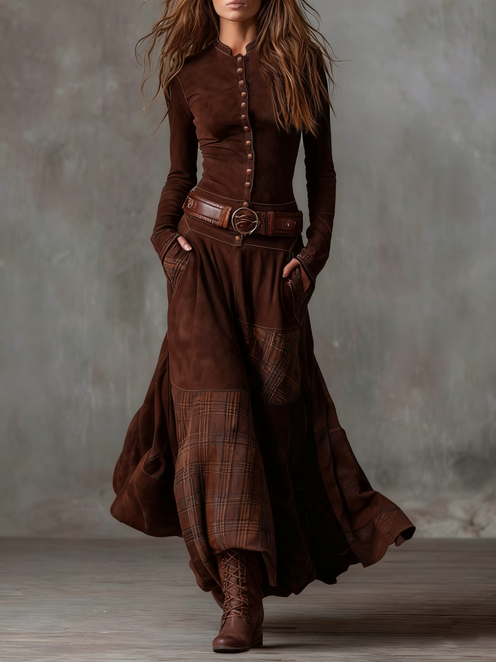 Martina - Long Vintage Suede Dress
