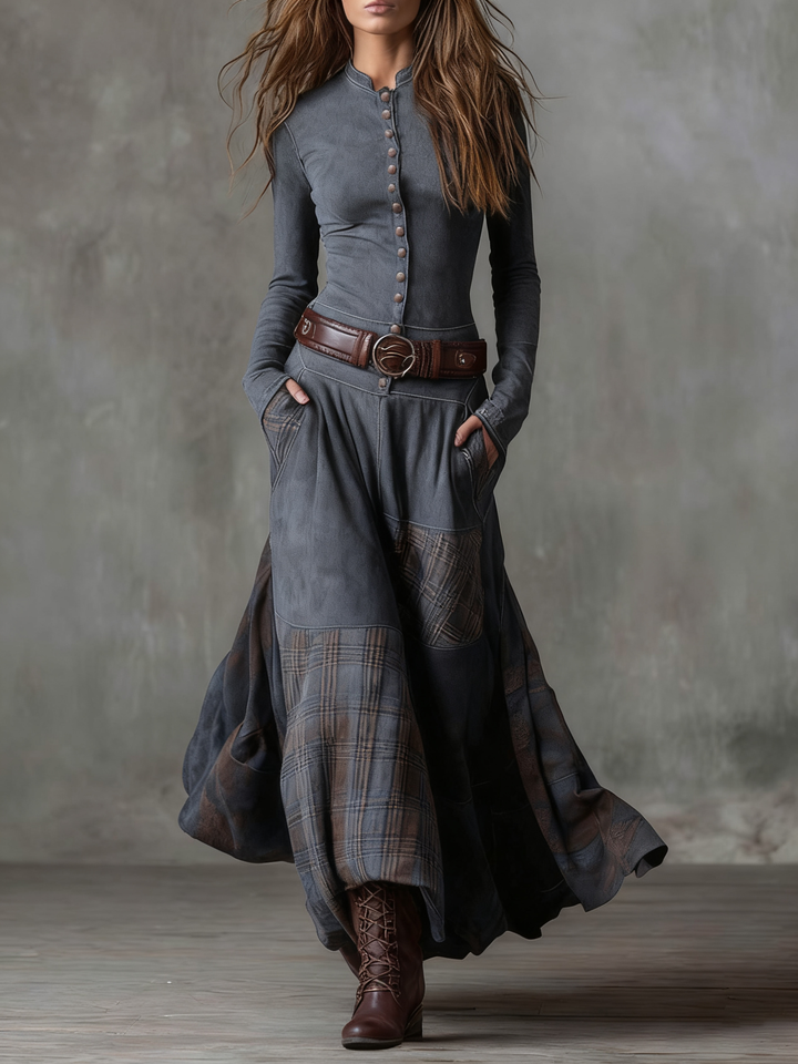 Martina - Long Vintage Suede Dress