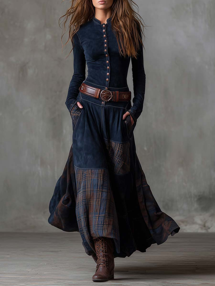 Martina - Long Vintage Suede Dress