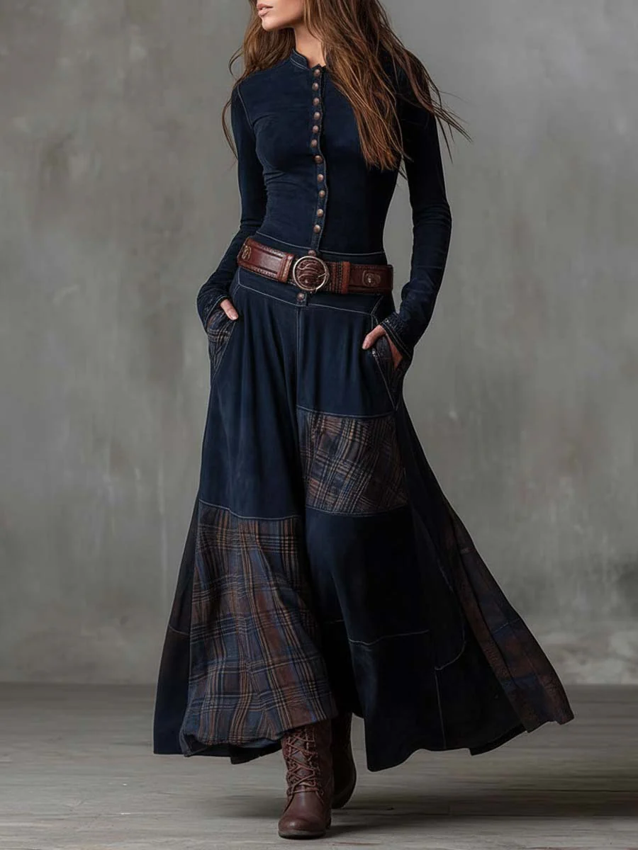 Martina - Long Vintage Suede Dress