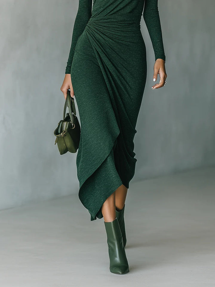 Lenora - Asymmetrical Pleated Midi Dress
