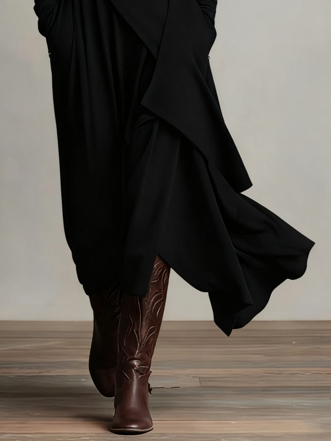 Aurelia Asymmetric Pleated Maxi Dress With High Collar