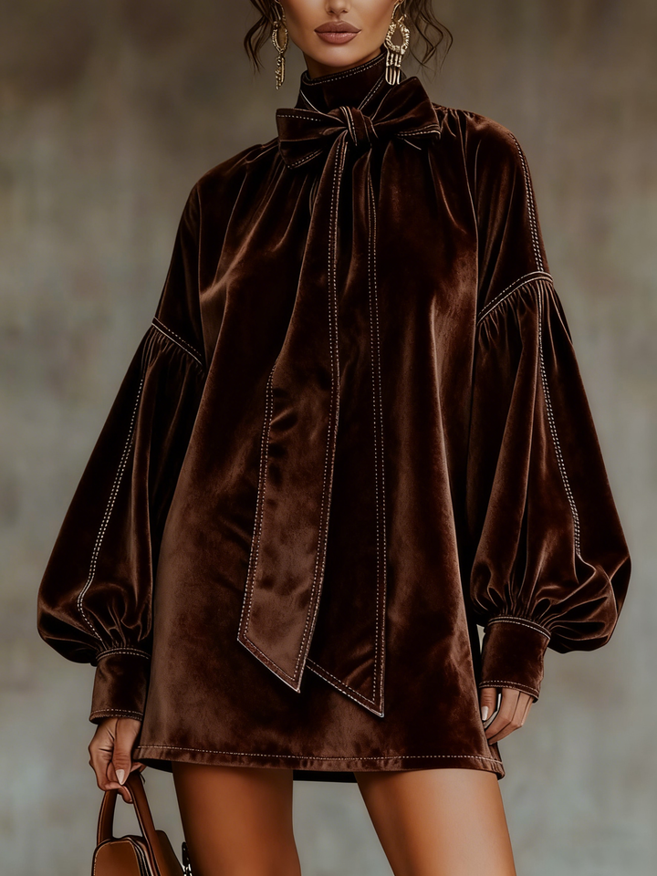 Valentina - Velvet Mini Dress With Bow