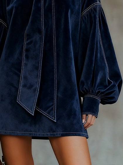 Valentina - Velvet Mini Dress With Bow