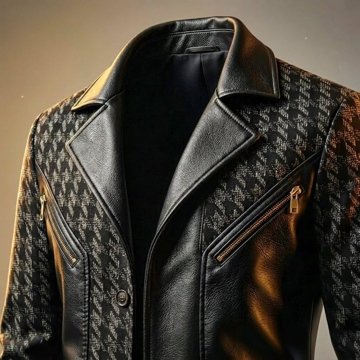 Giorgio | Leather and Houndstooth Blazer with Notch Lapels for Men