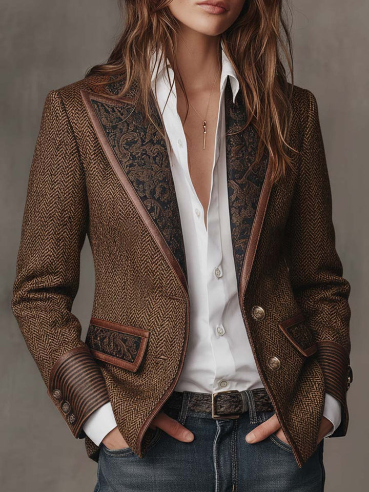 Odette | Herringbone Printed Panel Blazer