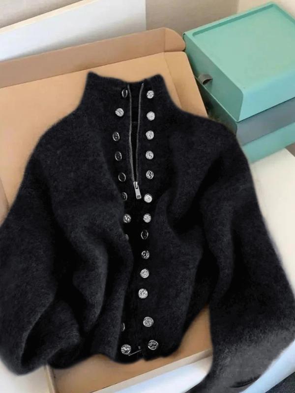 Milana | High Neck Knitted Cardigan with Faux Button Accents for Women