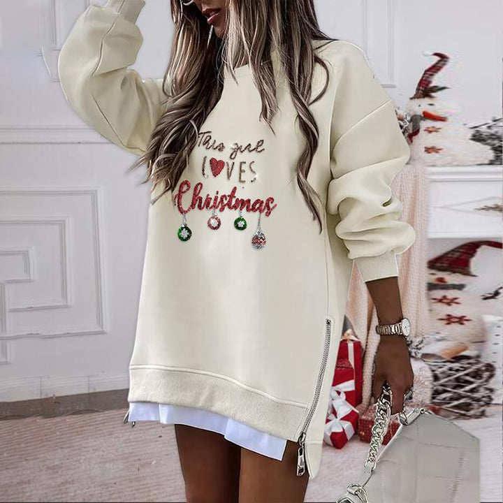 Julia | Christmas Tree Pattern Pullover with Zipper Slit Detail for Women