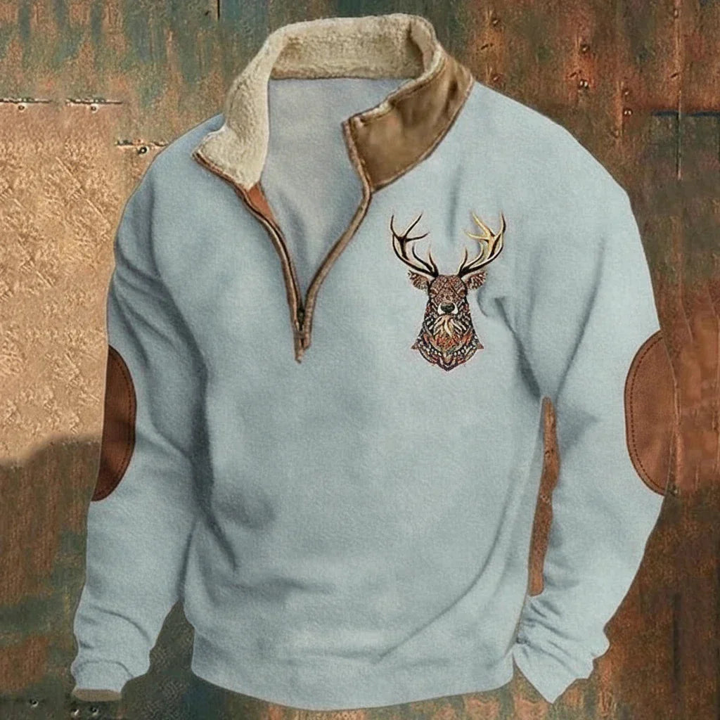 Darven | Nordic Knit Pullover with Deer Motif Detail for Men