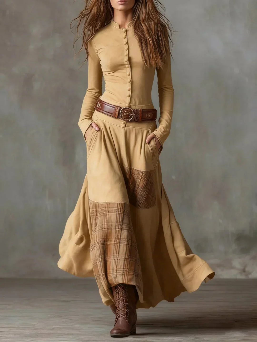 Martina - Long Vintage Suede Dress