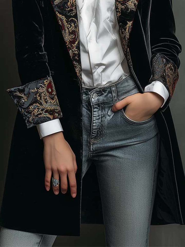 Marlene | Baroque Print Lapel Slim-Fit Blazer