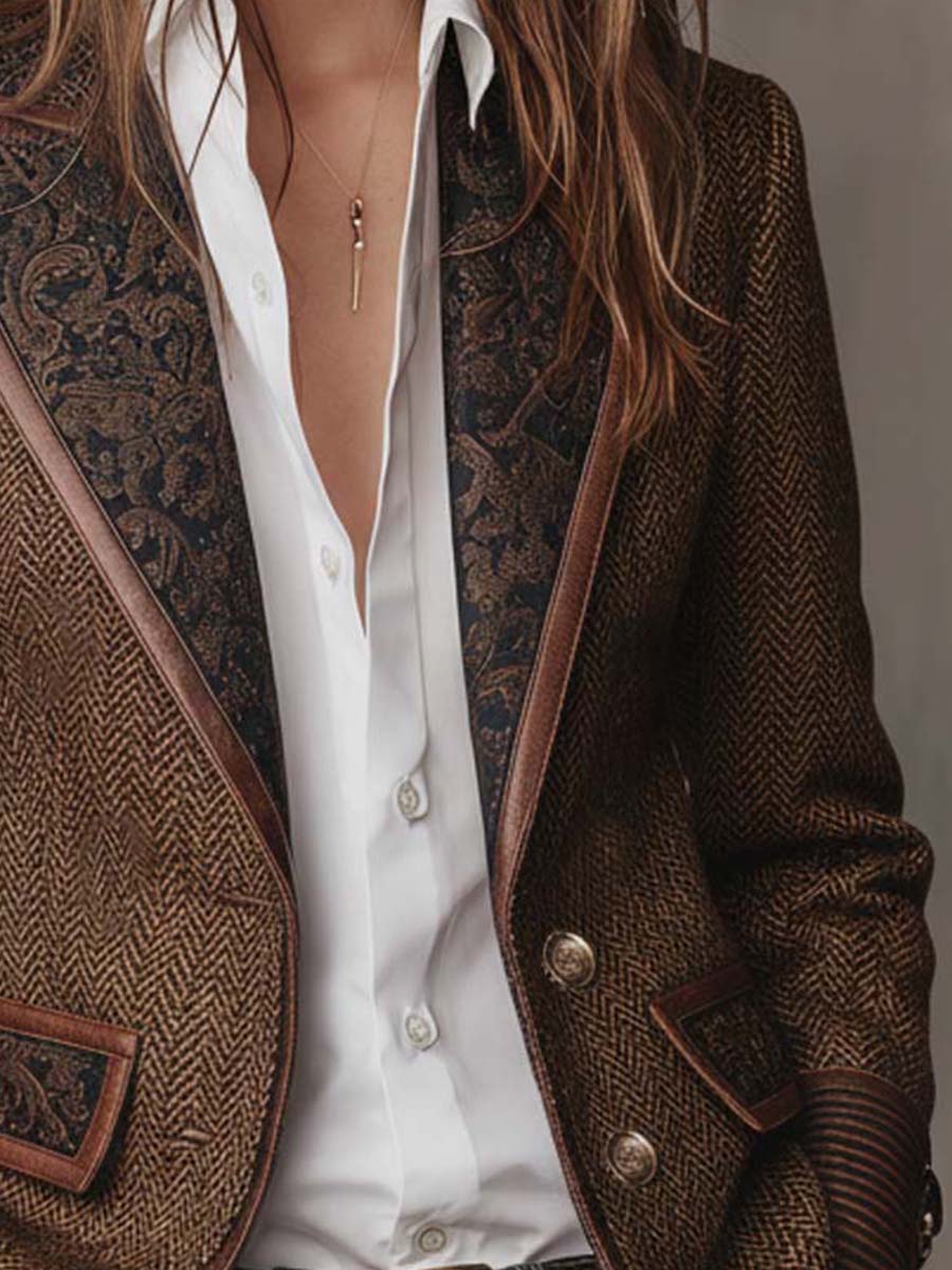 Odette | Herringbone Printed Panel Blazer