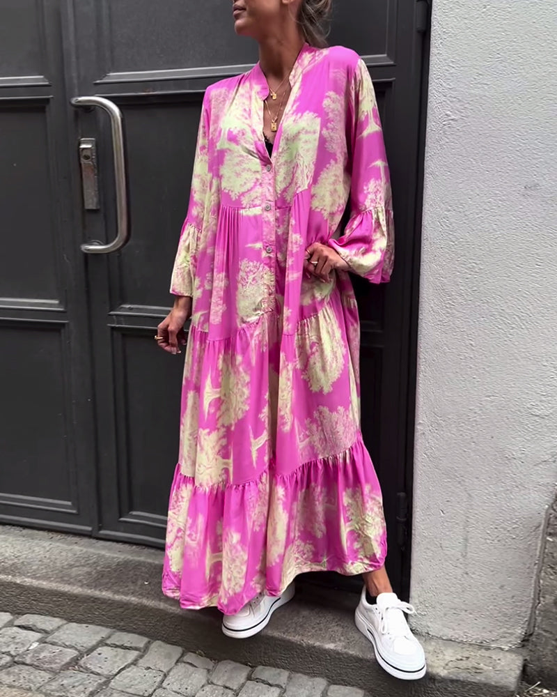 Giavanna - Casual Flared Sleeve Long Printed Dress
