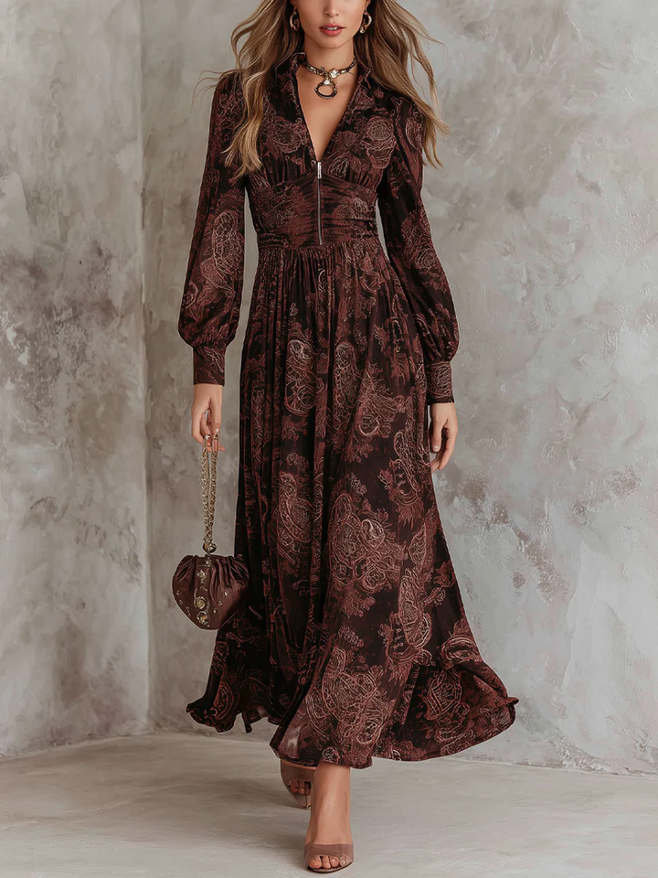Marlene - Paisley Midi Dress With Zip Neck