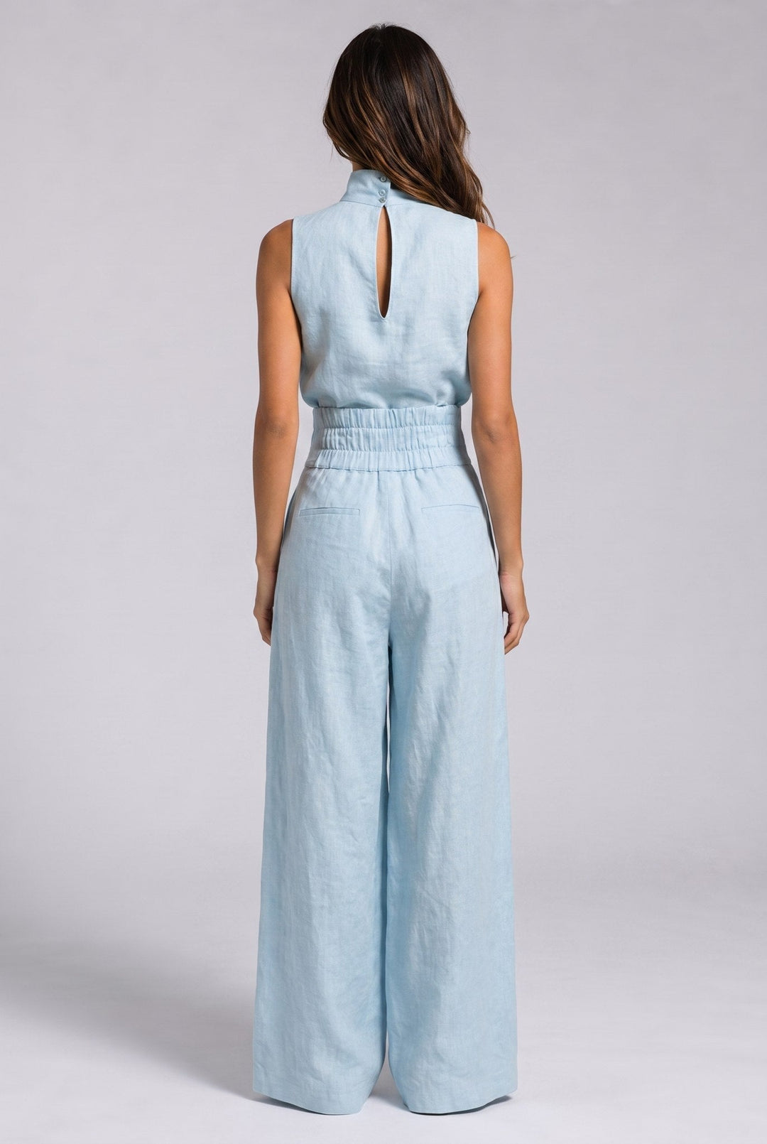 Aleia | Linen Blend Two Piece Set with Wide Leg Trousers for Women