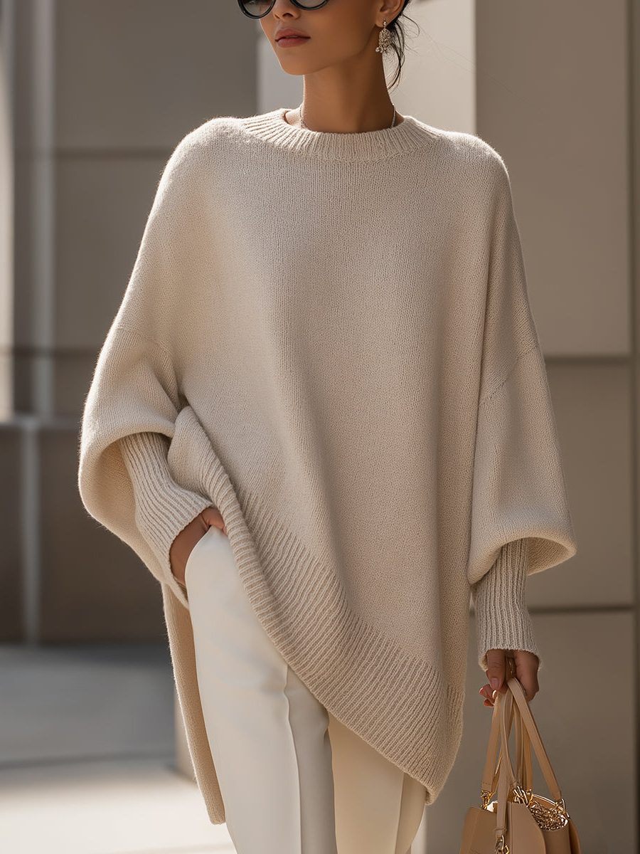 Millicent | Merino Wool Oversized Sweater with Asymmetric Hem for Women