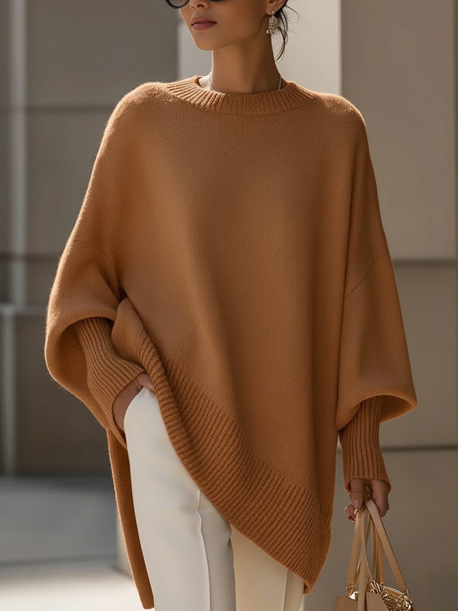 Millicent | Merino Wool Oversized Sweater with Asymmetric Hem for Women