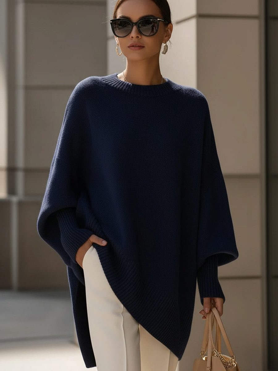 Millicent | Merino Wool Oversized Sweater with Asymmetric Hem for Women