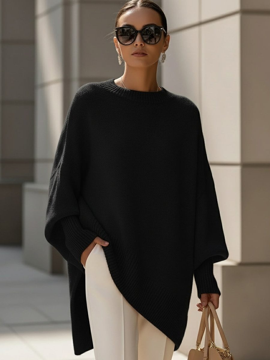 Millicent | Merino Wool Oversized Sweater with Asymmetric Hem for Women