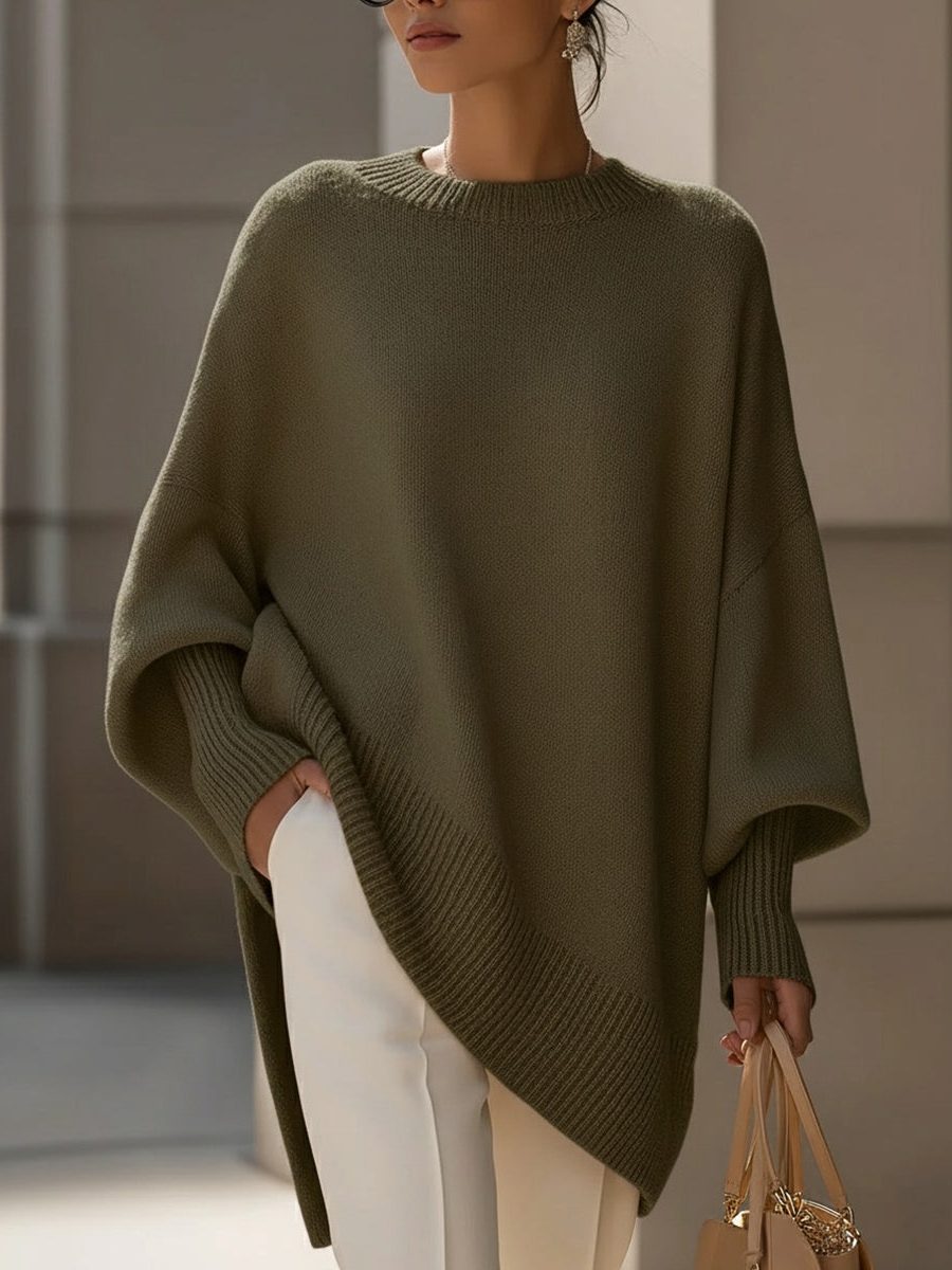 Millicent | Merino Wool Oversized Sweater with Asymmetric Hem for Women